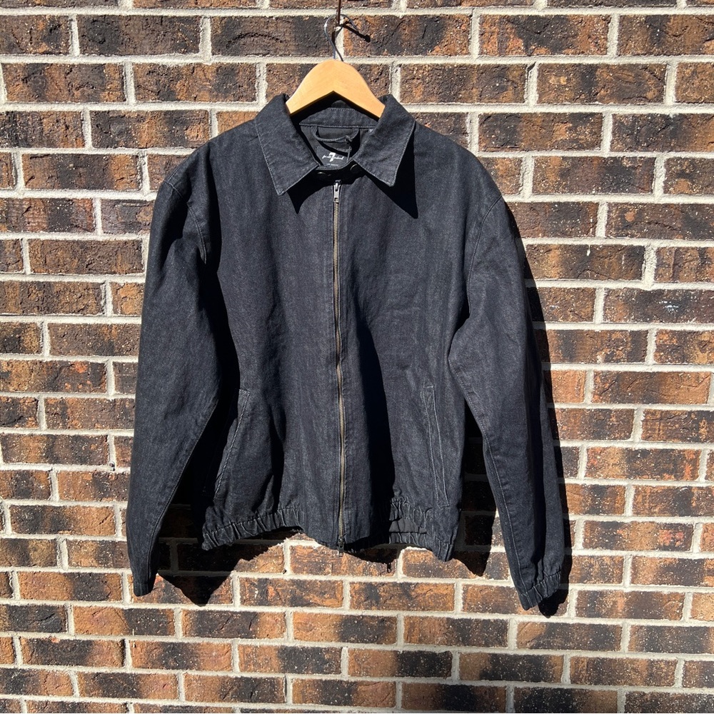 7 For All Mankind Black Zip-Front Bomber Jacket